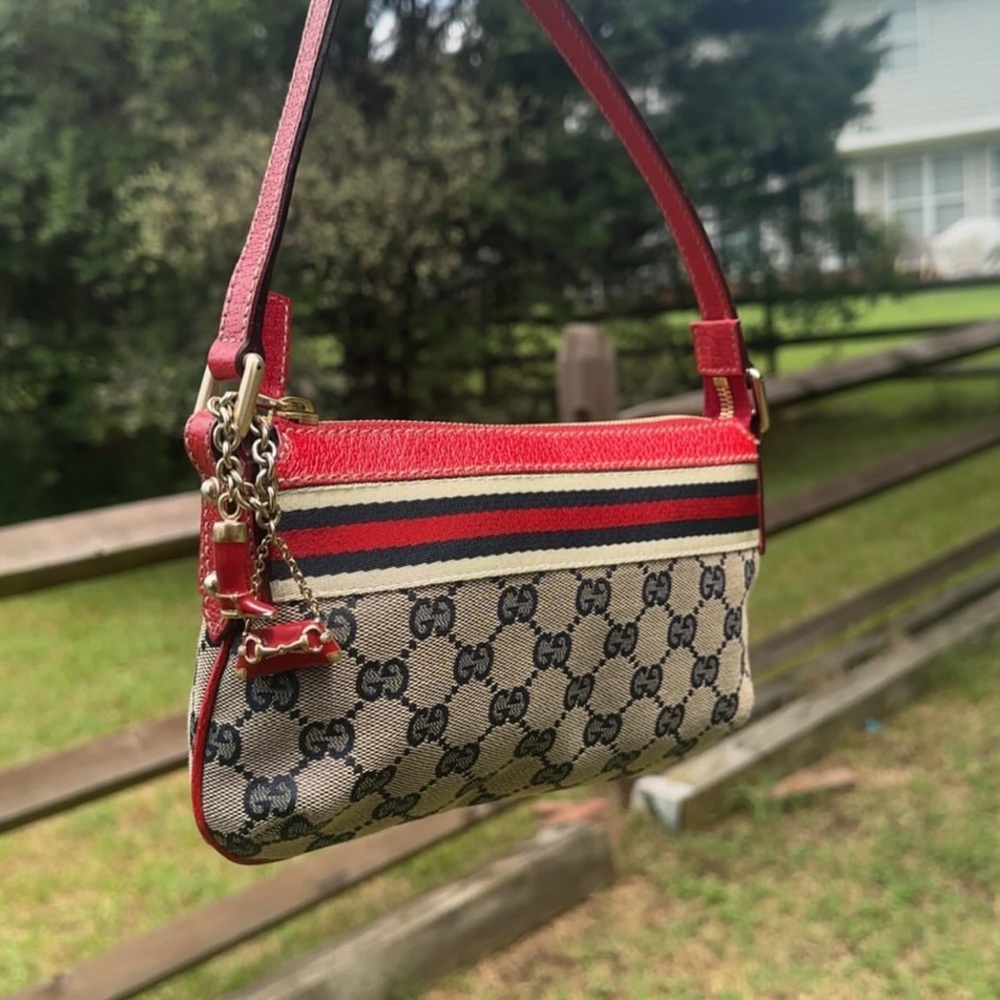 Gucci Red and Beige GG cheryline Canvas Shoulder Bag